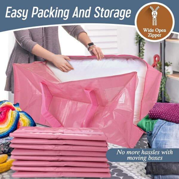Paquete de 6 bolsas de mudanza grandes extra resistentes con cremallera fuerte y asas cómodas, bolsas de almacenamiento de ropa resistentes y duraderas, cajas de mudanza azules para suministros - Imagen 45