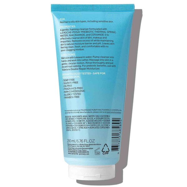 La Roche-Posay Toleriane Limpiador facial espumante purificador, niacinamida + ceramidas + agua térmica prebiótica, lavado facial sin aceite para piel grasa, limpiador de poros seguro para pieles - Image 18