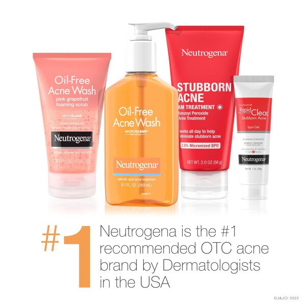 Neutrogena Lavado de acné sin aceite, limpiador facial para combatir el acné con medicina de ácido salicílico, tratamiento para el acné para la cara, no comedogénico, sin residuos, botellas de bomba - Imagen 8