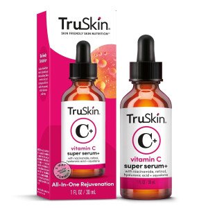 TruSkin Vitamin C-Plus Super Serum - Suero facial antiarrugas antienvejecimiento con niacinamida, retinol, ácido hialurónico y ácido salicílico, 1 onza líquida