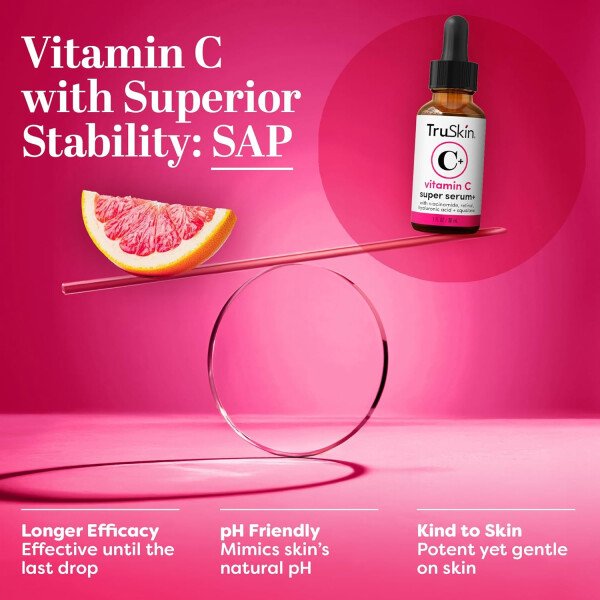 TruSkin Vitamin C-Plus Super Serum - Suero facial antiarrugas antienvejecimiento con niacinamida, retinol, ácido hialurónico y ácido salicílico, 1 onza líquida - Imagen 5