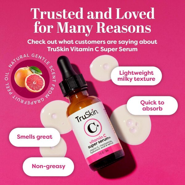 TruSkin Vitamin C-Plus Super Serum - Suero facial antiarrugas antienvejecimiento con niacinamida, retinol, ácido hialurónico y ácido salicílico, 1 onza líquida - Imagen 12