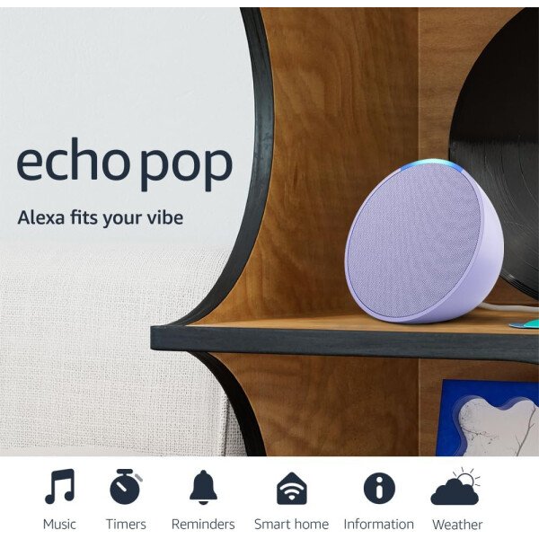 Amazon Echo Pop (modelo más reciente): nuestro parlante más pequeño que se adapta a cualquier habitación (lavanda)