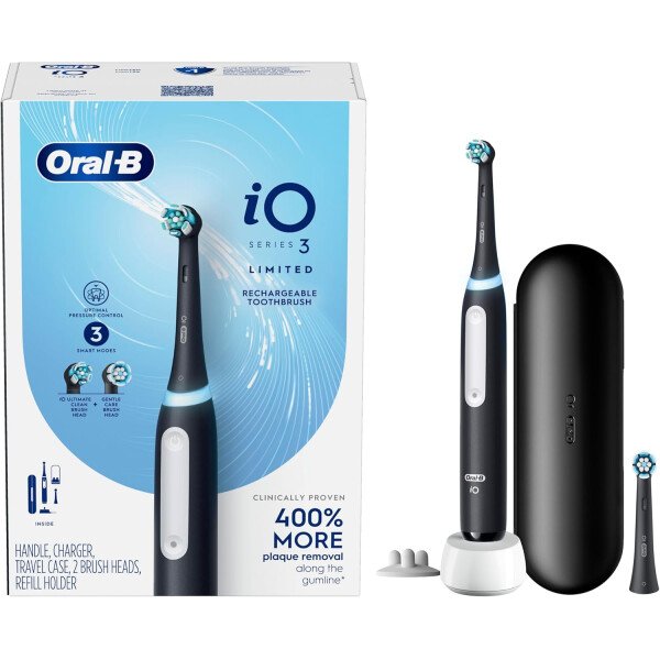 Oral-B iO Deep Clean - Cepillo de dientes eléctrico recargable con iO Series 3 Limited, 2 cabezales de cepillo y estuche de viaje, sensor de presión para proteger las encías, 3 ajustes de limpieza, - Imagen 9