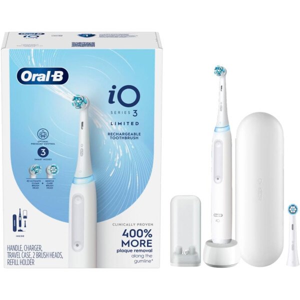 Oral-B iO Deep Clean - Cepillo de dientes eléctrico recargable con iO Series 3 Limited, 2 cabezales de cepillo y estuche de viaje, sensor de presión para proteger las encías, 3 ajustes de limpieza, - Imagen 14