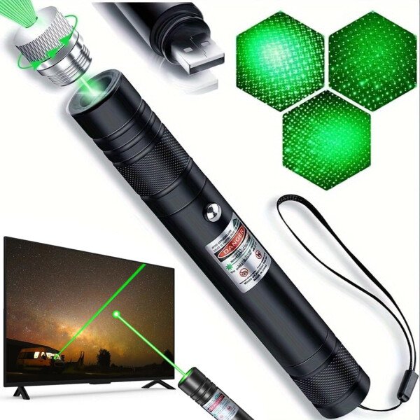 Puntero láser verde de alta potencia, haz láser recargable de largo alcance, carga USB, para senderismo, presentaciones y uso al aire libre (luz verde de grado profesional)