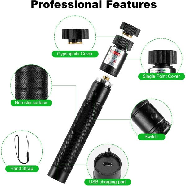 Puntero láser verde de alta potencia, haz láser recargable de largo alcance, carga USB, para senderismo, presentaciones y uso al aire libre (luz verde de grado profesional) - Image 9