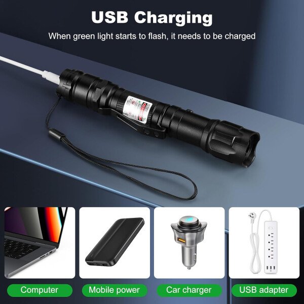 Puntero láser verde de alta potencia, haz láser recargable de largo alcance, carga USB, para senderismo, presentaciones y uso al aire libre (luz verde de grado profesional) - Image 18