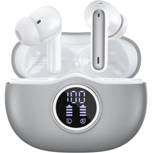 Auriculares inalámbricos Bluetooth 5.3, 40 horas de reproducción con pantalla LED, graves profundos estéreo y cancelación de ruido, auriculares Bluetooth IP7 impermeables para iPhone Android, gris