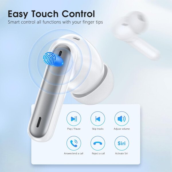 Auriculares inalámbricos Bluetooth 5.3, 40 horas de reproducción con pantalla LED, graves profundos estéreo y cancelación de ruido, auriculares Bluetooth IP7 impermeables para iPhone Android, gris - Image 3