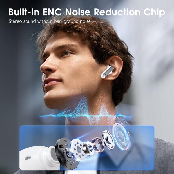 Auriculares inalámbricos Bluetooth 5.3, 40 horas de reproducción con pantalla LED, graves profundos estéreo y cancelación de ruido, auriculares Bluetooth IP7 impermeables para iPhone Android, gris - Image 6