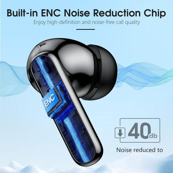 Auriculares inalámbricos Bluetooth 5.3, 40 horas de reproducción con pantalla LED, graves profundos estéreo y cancelación de ruido, auriculares Bluetooth IP7 impermeables para iPhone Android, gris - Image 12