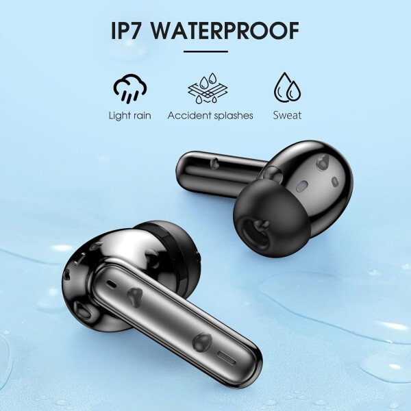 Auriculares inalámbricos Bluetooth 5.3, 40 horas de reproducción con pantalla LED, graves profundos estéreo y cancelación de ruido, auriculares Bluetooth IP7 impermeables para iPhone Android, gris - Image 13