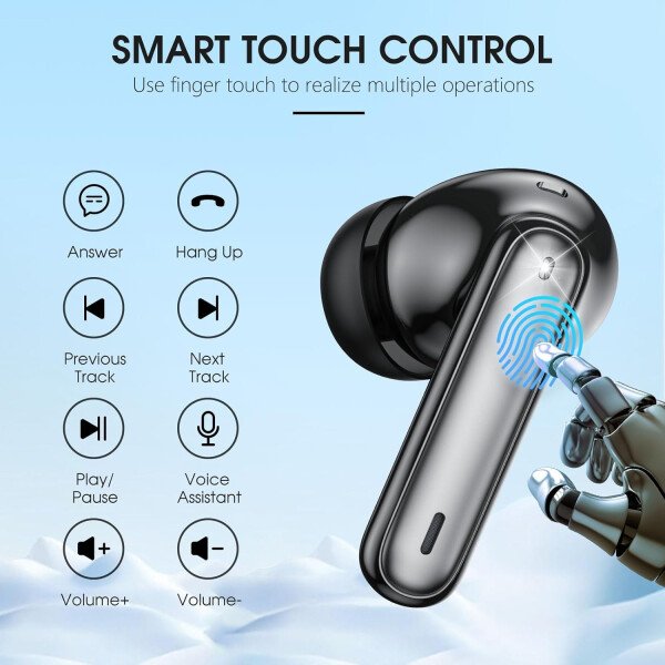 Auriculares inalámbricos Bluetooth 5.3, 40 horas de reproducción con pantalla LED, graves profundos estéreo y cancelación de ruido, auriculares Bluetooth IP7 impermeables para iPhone Android, gris - Image 14