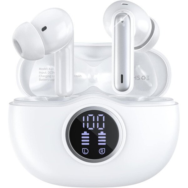 Auriculares inalámbricos Bluetooth 5.3, 40 horas de reproducción con pantalla LED, graves profundos estéreo y cancelación de ruido, auriculares Bluetooth IP7 impermeables para iPhone Android, gris - Image 15