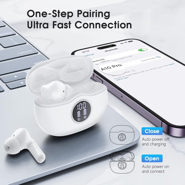 Auriculares inalámbricos Bluetooth 5.3, 40 horas de reproducción con pantalla LED, graves profundos estéreo y cancelación de ruido, auriculares Bluetooth IP7 impermeables para iPhone Android, gris - Image 16