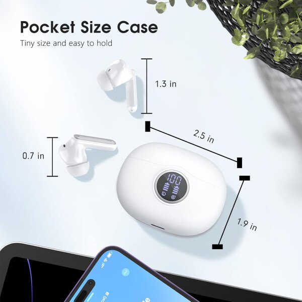 Auriculares inalámbricos Bluetooth 5.3, 40 horas de reproducción con pantalla LED, graves profundos estéreo y cancelación de ruido, auriculares Bluetooth IP7 impermeables para iPhone Android, gris - Image 20