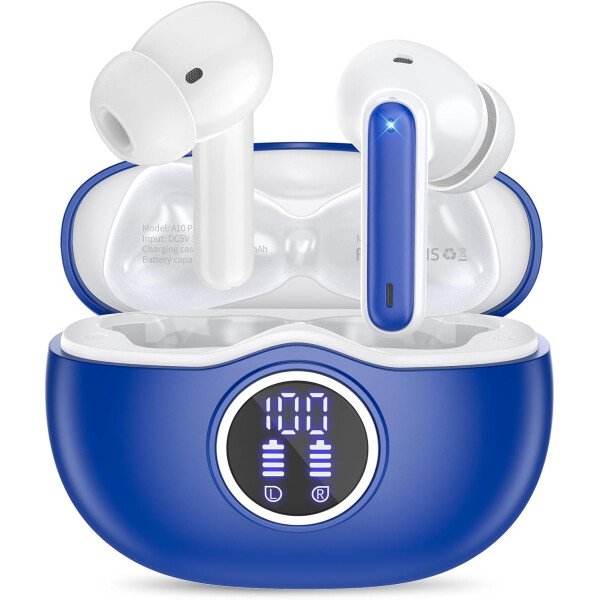 Auriculares inalámbricos Bluetooth 5.3, 40 horas de reproducción con pantalla LED, graves profundos estéreo y cancelación de ruido, auriculares Bluetooth IP7 impermeables para iPhone Android, gris - Image 22