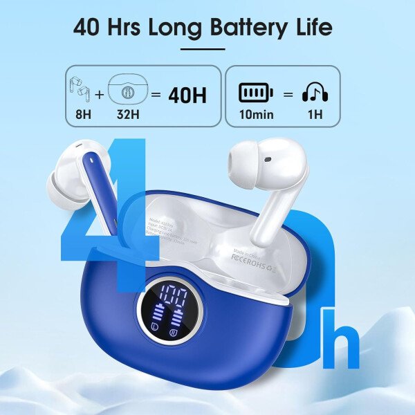 Auriculares inalámbricos Bluetooth 5.3, 40 horas de reproducción con pantalla LED, graves profundos estéreo y cancelación de ruido, auriculares Bluetooth IP7 impermeables para iPhone Android, gris - Image 24