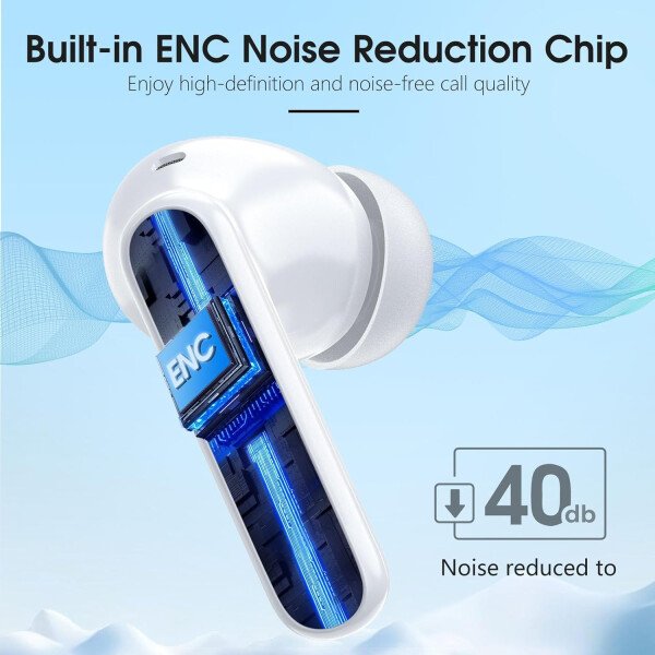 Auriculares inalámbricos Bluetooth 5.3, 40 horas de reproducción con pantalla LED, graves profundos estéreo y cancelación de ruido, auriculares Bluetooth IP7 impermeables para iPhone Android, gris - Image 26