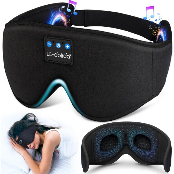 LC-dolida Auriculares para dormir, máscara de dormir 3D Bluetooth inalámbrica con música, audífonos para dormir de lado, máscara de dormir con auriculares Bluetooth altavoces estéreo ultrafinos