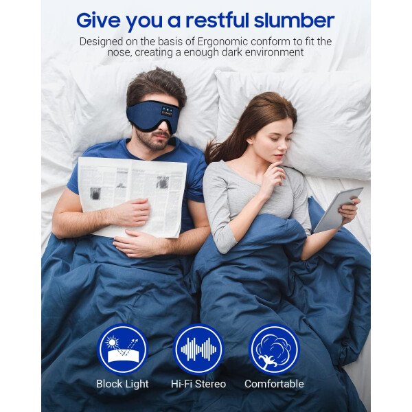LC-dolida Auriculares para dormir, máscara de dormir 3D Bluetooth inalámbrica con música, audífonos para dormir de lado, máscara de dormir con auriculares Bluetooth altavoces estéreo ultrafinos - Image 9