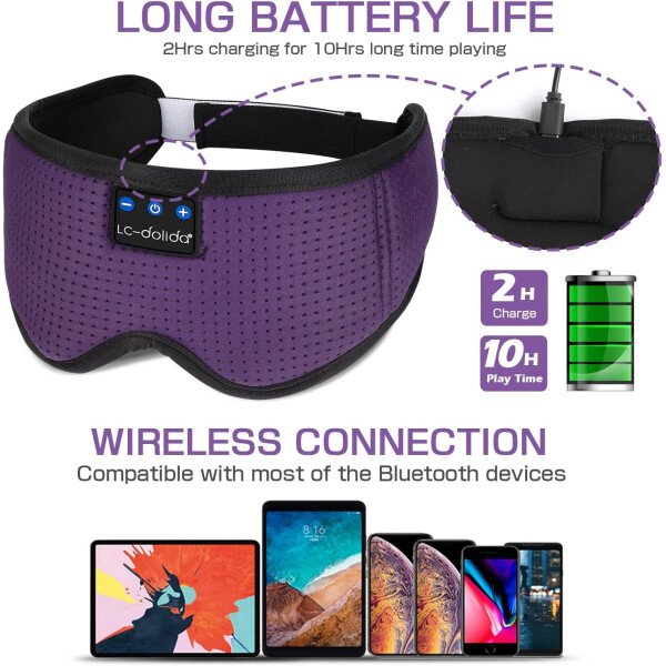 LC-dolida Auriculares para dormir, máscara de dormir 3D Bluetooth inalámbrica con música, audífonos para dormir de lado, máscara de dormir con auriculares Bluetooth altavoces estéreo ultrafinos - Image 21