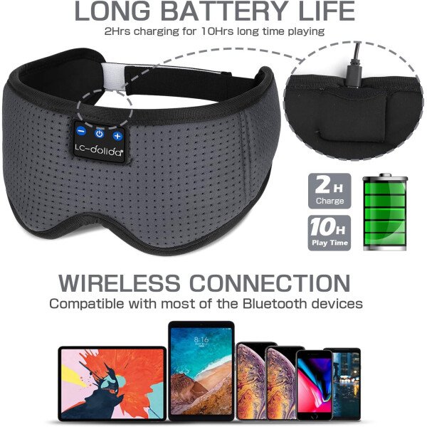 LC-dolida Auriculares para dormir, máscara de dormir 3D Bluetooth inalámbrica con música, audífonos para dormir de lado, máscara de dormir con auriculares Bluetooth altavoces estéreo ultrafinos - Image 27