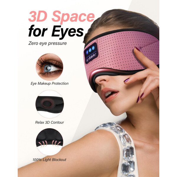 LC-dolida Auriculares para dormir, máscara de dormir 3D Bluetooth inalámbrica con música, audífonos para dormir de lado, máscara de dormir con auriculares Bluetooth altavoces estéreo ultrafinos - Image 30