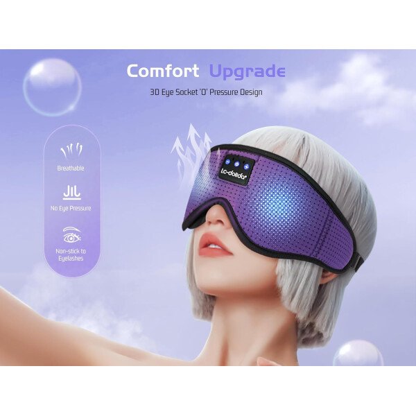 LC-dolida Auriculares para dormir, máscara de dormir 3D Bluetooth inalámbrica con música, audífonos para dormir de lado, máscara de dormir con auriculares Bluetooth altavoces estéreo ultrafinos - Image 39