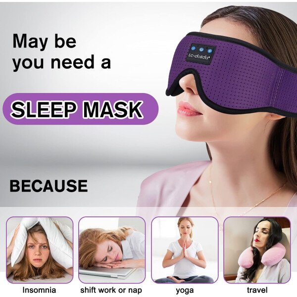 LC-dolida Auriculares para dormir, máscara de dormir 3D Bluetooth inalámbrica con música, audífonos para dormir de lado, máscara de dormir con auriculares Bluetooth altavoces estéreo ultrafinos - Image 57
