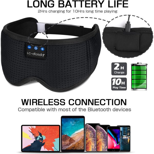 LC-dolida Auriculares para dormir, máscara de dormir 3D Bluetooth inalámbrica con música, audífonos para dormir de lado, máscara de dormir con auriculares Bluetooth altavoces estéreo ultrafinos - Image 62