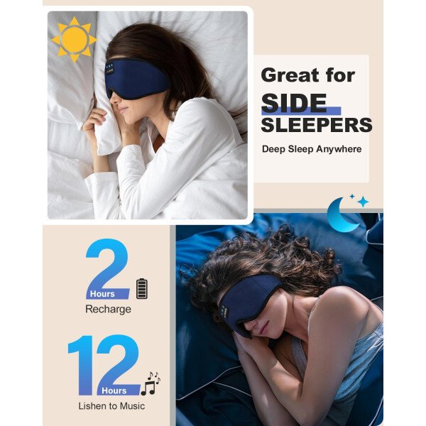 LC-dolida Auriculares para dormir, máscara de dormir 3D Bluetooth inalámbrica con música, audífonos para dormir de lado, máscara de dormir con auriculares Bluetooth altavoces estéreo ultrafinos - Image 70