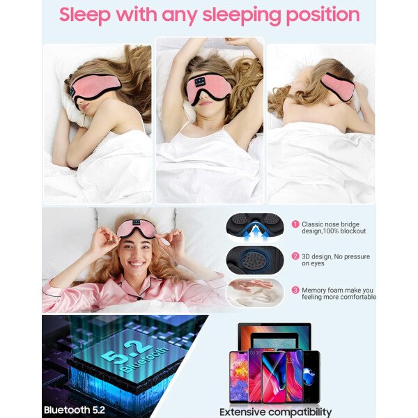 LC-dolida Auriculares para dormir, máscara de dormir 3D Bluetooth inalámbrica con música, audífonos para dormir de lado, máscara de dormir con auriculares Bluetooth altavoces estéreo ultrafinos - Image 74