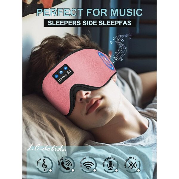 LC-dolida Auriculares para dormir, máscara de dormir 3D Bluetooth inalámbrica con música, audífonos para dormir de lado, máscara de dormir con auriculares Bluetooth altavoces estéreo ultrafinos - Image 78