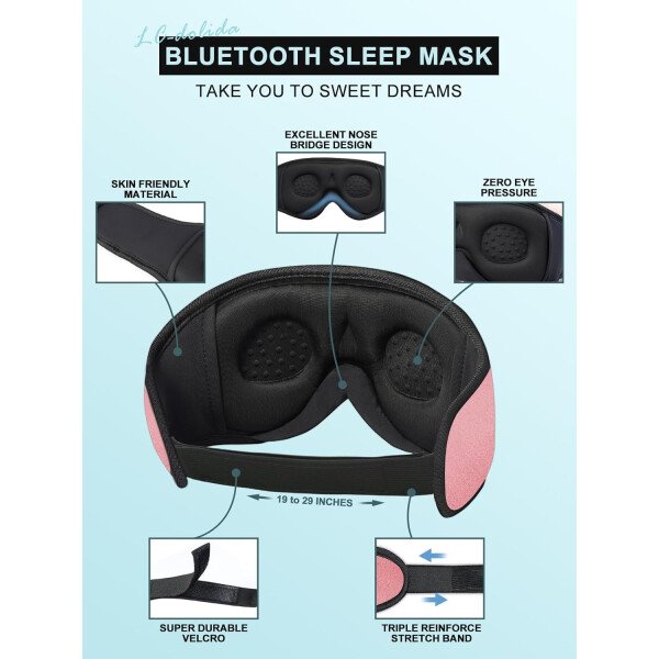 LC-dolida Auriculares para dormir, máscara de dormir 3D Bluetooth inalámbrica con música, audífonos para dormir de lado, máscara de dormir con auriculares Bluetooth altavoces estéreo ultrafinos - Image 79