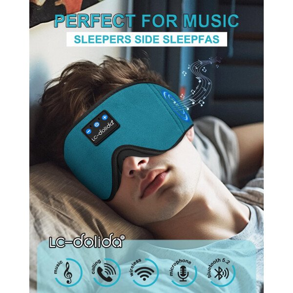 LC-dolida Auriculares para dormir, máscara de dormir 3D Bluetooth inalámbrica con música, audífonos para dormir de lado, máscara de dormir con auriculares Bluetooth altavoces estéreo ultrafinos - Image 82