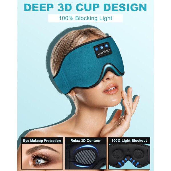 LC-dolida Auriculares para dormir, máscara de dormir 3D Bluetooth inalámbrica con música, audífonos para dormir de lado, máscara de dormir con auriculares Bluetooth altavoces estéreo ultrafinos - Image 83