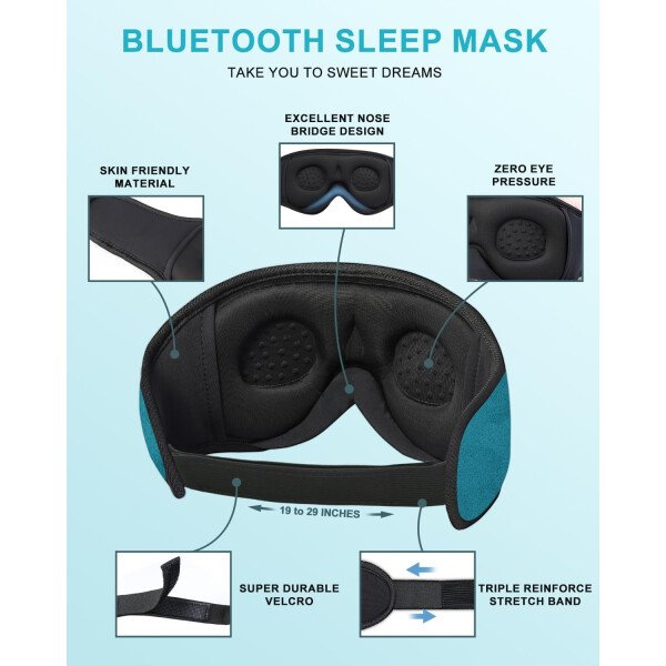 LC-dolida Auriculares para dormir, máscara de dormir 3D Bluetooth inalámbrica con música, audífonos para dormir de lado, máscara de dormir con auriculares Bluetooth altavoces estéreo ultrafinos - Image 87