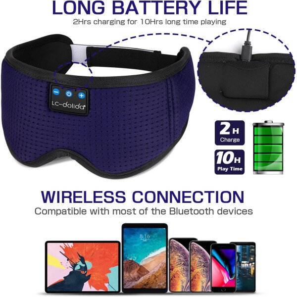 LC-dolida Auriculares para dormir, máscara de dormir 3D Bluetooth inalámbrica con música, audífonos para dormir de lado, máscara de dormir con auriculares Bluetooth altavoces estéreo ultrafinos - Image 92