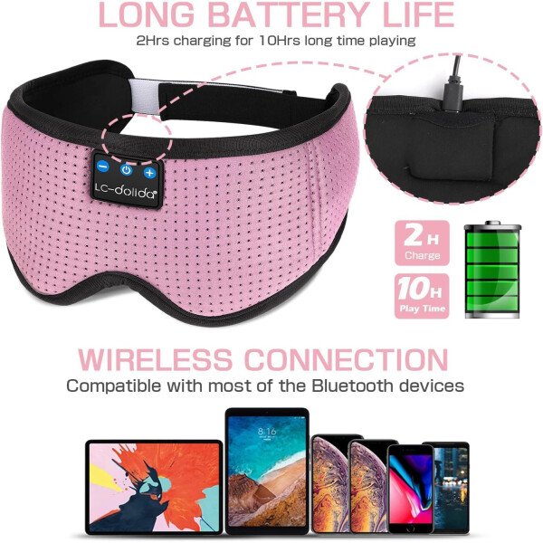 LC-dolida Auriculares para dormir, máscara de dormir 3D Bluetooth inalámbrica con música, audífonos para dormir de lado, máscara de dormir con auriculares Bluetooth altavoces estéreo ultrafinos - Image 114