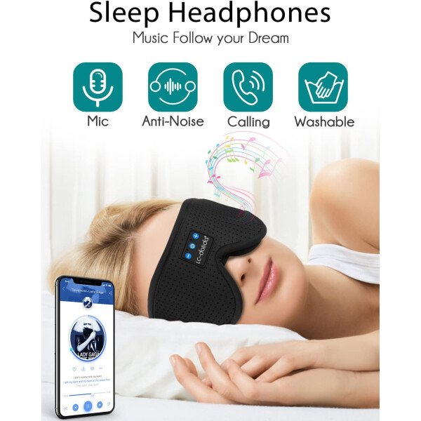 LC-dolida Auriculares para dormir, máscara de dormir 3D Bluetooth inalámbrica con música, audífonos para dormir de lado, máscara de dormir con auriculares Bluetooth altavoces estéreo ultrafinos - Image 117