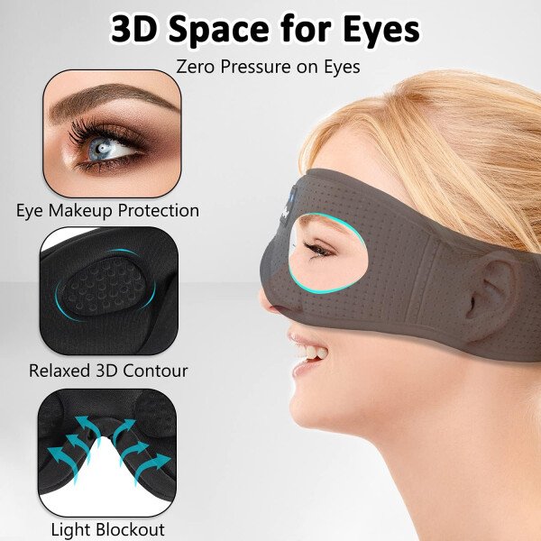 LC-dolida Auriculares para dormir, máscara de dormir 3D Bluetooth inalámbrica con música, audífonos para dormir de lado, máscara de dormir con auriculares Bluetooth altavoces estéreo ultrafinos - Image 119