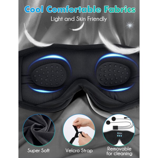 LC-dolida Auriculares para dormir, máscara de dormir 3D Bluetooth inalámbrica con música, audífonos para dormir de lado, máscara de dormir con auriculares Bluetooth altavoces estéreo ultrafinos - Image 120