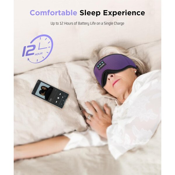 LC-dolida Auriculares para dormir, máscara de dormir 3D Bluetooth inalámbrica con música, audífonos para dormir de lado, máscara de dormir con auriculares Bluetooth altavoces estéreo ultrafinos - Image 126