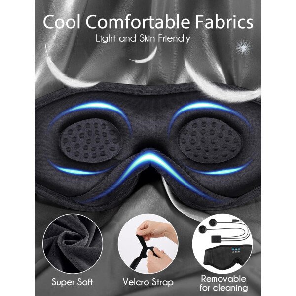 LC-dolida Auriculares para dormir, máscara de dormir 3D Bluetooth inalámbrica con música, audífonos para dormir de lado, máscara de dormir con auriculares Bluetooth altavoces estéreo ultrafinos - Image 137