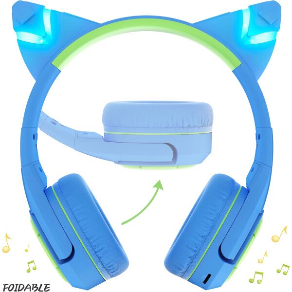 Riwbox CF9 - Auriculares Bluetooth para niños con luz LED, límite de volumen seguro de 85 dB, micrófono integrado y micrófono Boom para llamadas, auriculares inalámbricos y con cable para niños, para - Imagen 15
