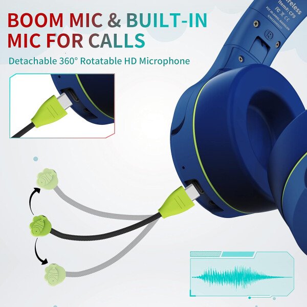 Riwbox CF9 - Auriculares Bluetooth para niños con luz LED, límite de volumen seguro de 85 dB, micrófono integrado y micrófono Boom para llamadas, auriculares inalámbricos y con cable para niños, para - Imagen 21
