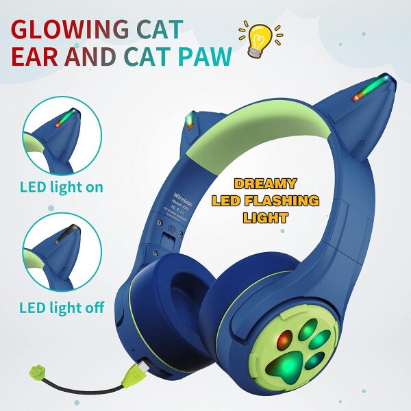 Riwbox CF9 - Auriculares Bluetooth para niños con luz LED, límite de volumen seguro de 85 dB, micrófono integrado y micrófono Boom para llamadas, auriculares inalámbricos y con cable para niños, para - Imagen 22