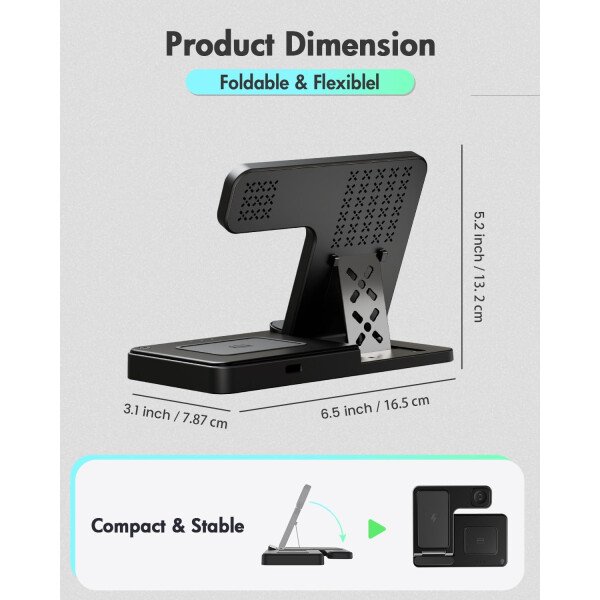 Estación de carga inalámbrica para iPhone: soporte de cargador 3 en 1, múltiples dispositivos para Apple - iPhone 16e 16 15 14 Pro Max 13 12 11 - Watch 10 9 8 7 6 5 4 3 2 SE y Ultra Series - Airpods 4 - Imagen 4